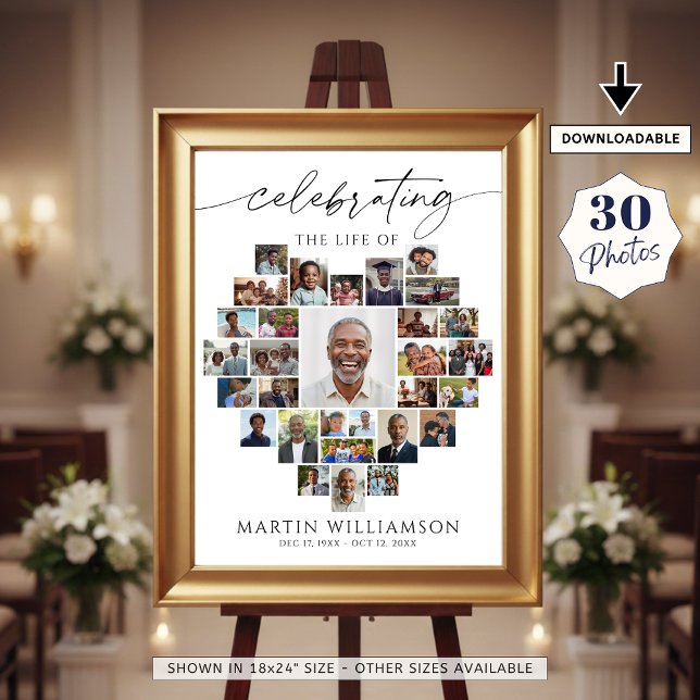 Heart Shaped Photo Collage Celebrating the Life Poster (Von Creator hochgeladen)