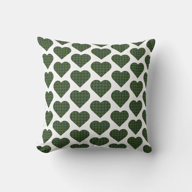 Heart Shaped Plaid Dark Green Kissen (Vorderseite)