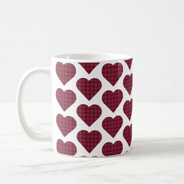 Heart Shaped Plaid Dark Red Burgundy Kaffeetasse (Links)