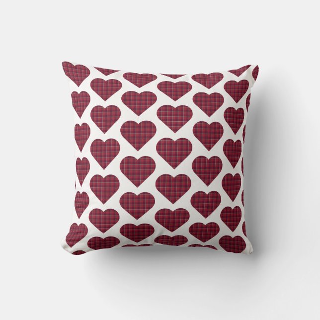 Heart Shaped Plaid Dark Red Burgundy Kissen (Vorderseite)
