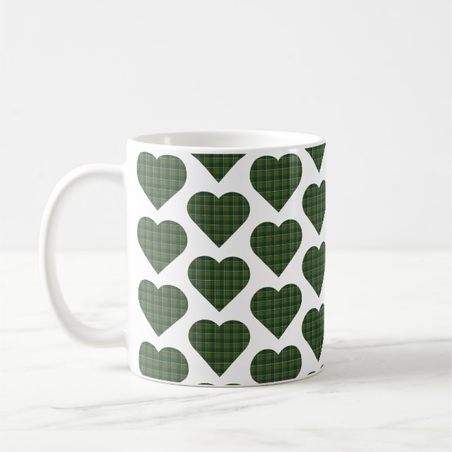 Heart Shaped Plaid Green Evergreen Kaffeetasse (Links)