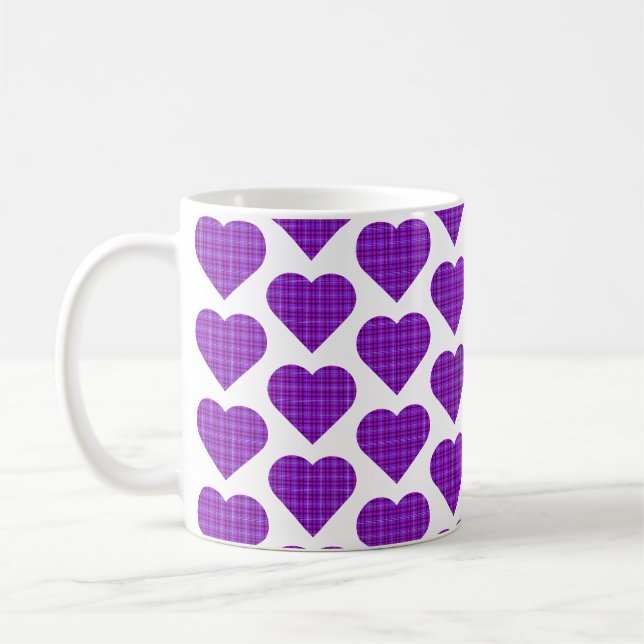 Heart Shaped Plaid Purple Pink Black Kaffeetasse (Links)