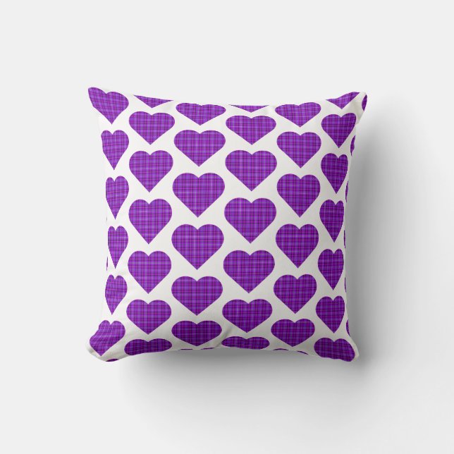 Heart Shaped Plaid Purple Pink Black Kissen (Vorderseite)