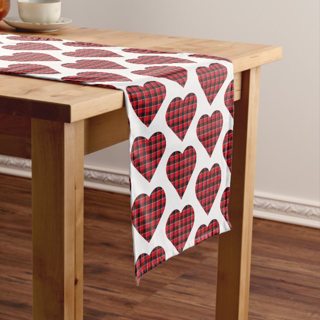 Heart Shaped Plaid Red Black Buffalo Table Runner Kurzer Tischläufer (Beispiel)