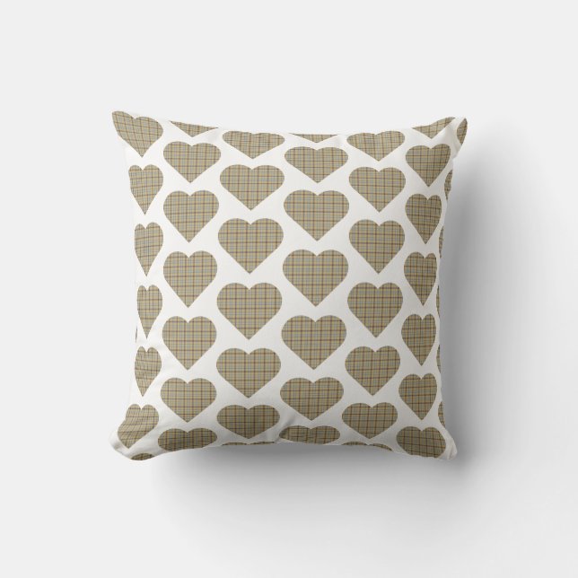 Heart Shaped Plaid Tan Blue White Kissen (Vorderseite)