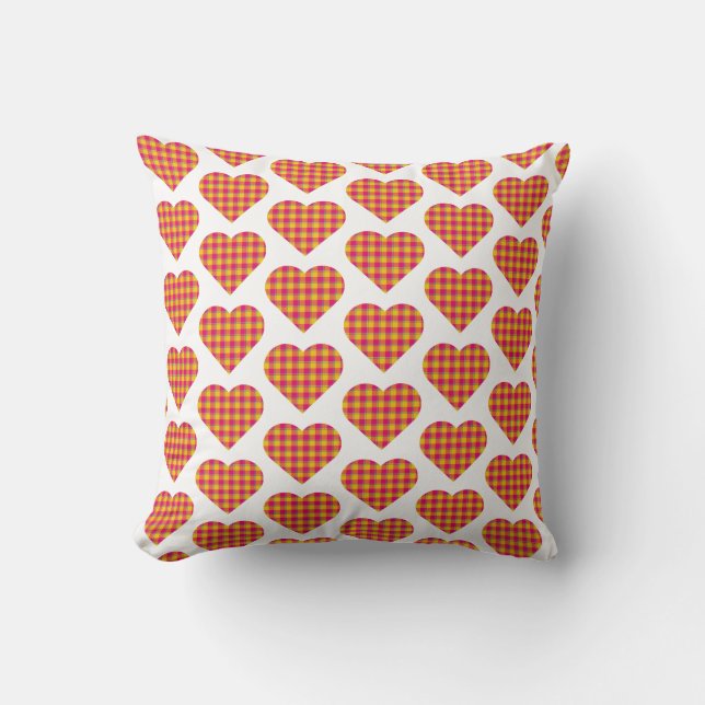 Heart Shaped Plaid Yellow Orange Kissen (Vorderseite)