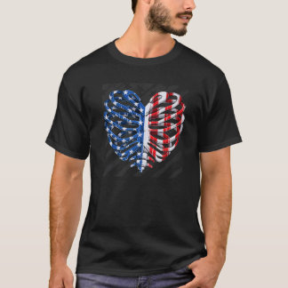 Heart Shaped Ribcage US American Flag Patriotic 4 T-Shirt