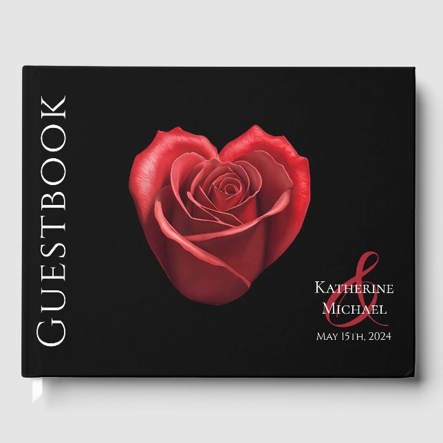 Heart Shaped Rote Rose Wedding Gästebuch (Vorderseite)