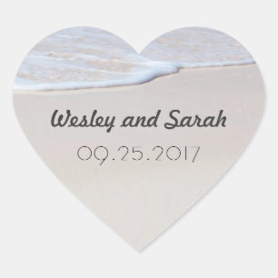Heart Shaped Sandy Beach Wedding Stickers