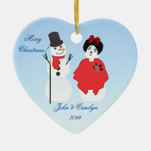 Heart Shaped Snowman Couple Weihnachten Keramik Ornament