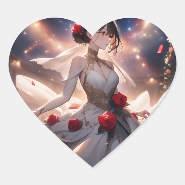 Heart Shaped Sticker's, Bride & Rote Rose Herz-Aufkleber (Vorderseite)