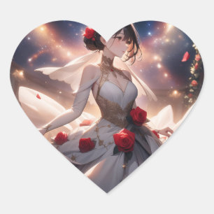 Heart Shaped Sticker's, Bride & Rote Rose Herz-Aufkleber