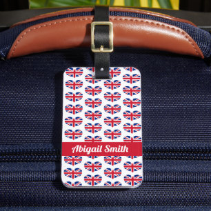 Heart Shaped UK Flag / Union Jack Personalisiert Gepäckanhänger