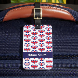Heart Shaped UK Flag / Union Jack Personalisiert Gepäckanhänger