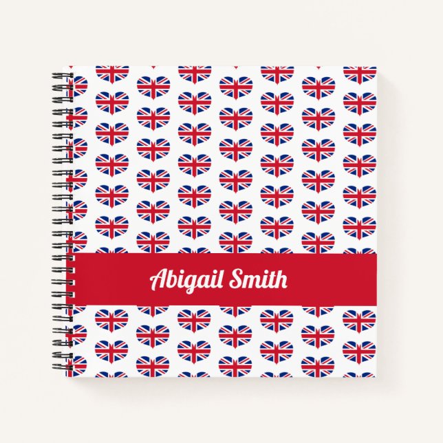 Heart Shaped UK Flag / Union Jack Personalisiert Notizbuch (Vorderseite)