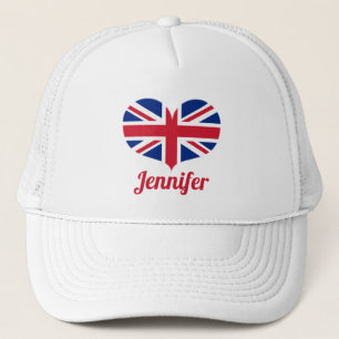 Heart Shaped UK Flag / Union Jack Personalisiert Truckerkappe