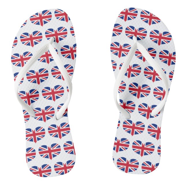 Heart Shaped United Kingdom Flag / Union Jack Flip Flops (Fußbett)
