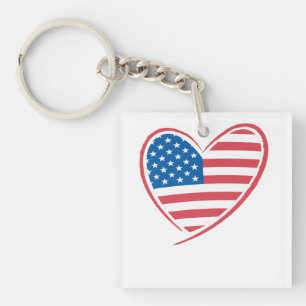 Heart Shaped USA Flag Design, Patriotic American Schlüsselanhänger