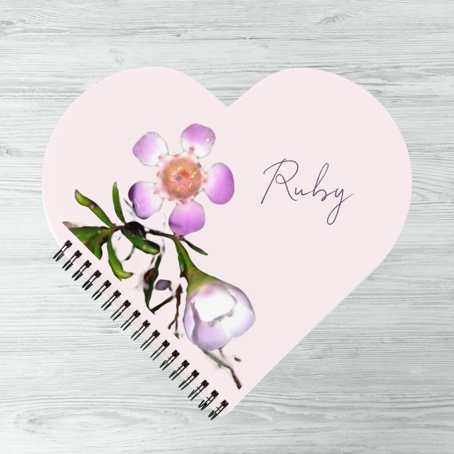 Heart Shaped Wax flower  Notizbuch (Heart Shaped spiral notebook with wax flower. Customize the name to yours!)