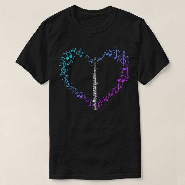 Heart Sheet Music Clef Transverse Flute 1074 T-Shirt (Design vorne)