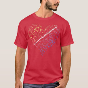 Heart Sheet Music Clef Transverse Flute 1077 T-Shirt