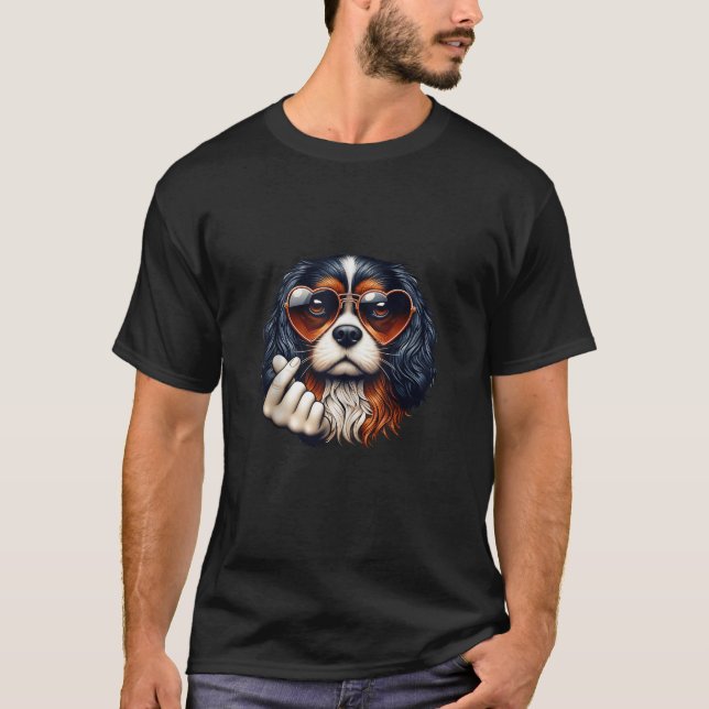 Heart Sign Hand Dog Cavalier King Charles Spaniel T-Shirt (Vorderseite)