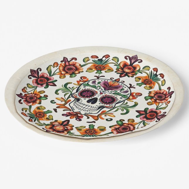 💀 🎉 Heart & Skullware Día de los Muertos Pappteller (Schrägansicht)