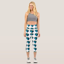 Heart Sky-blue Capri Leggings