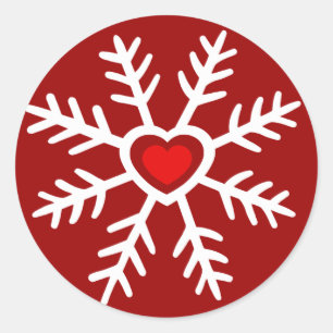 Heart Snowflake Weihnachten   Beere Runder Aufkleber