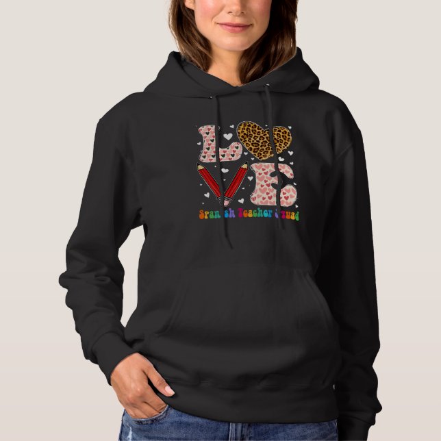 Heart Spanish Teacher Squad Leopard Plaid Red Vale Hoodie (Vorderseite)