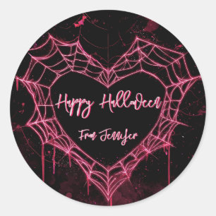 Heart Spider Web Pink Gothic Girls Halloween Runder Aufkleber