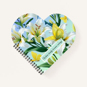 Heart Spiral Notebook Yellow Butterfly Weiße Lilie Notizbuch