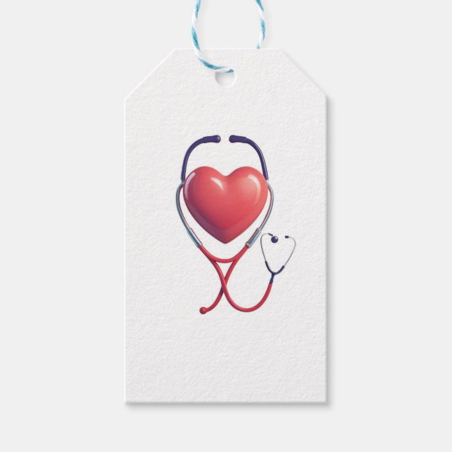Heart & Stethoscope Gift Tag Wird Medical Geschenkanhänger (Vorderseite)