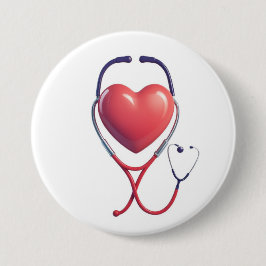 Heart & Stethoscope Medical Button Wird Cute Badge
