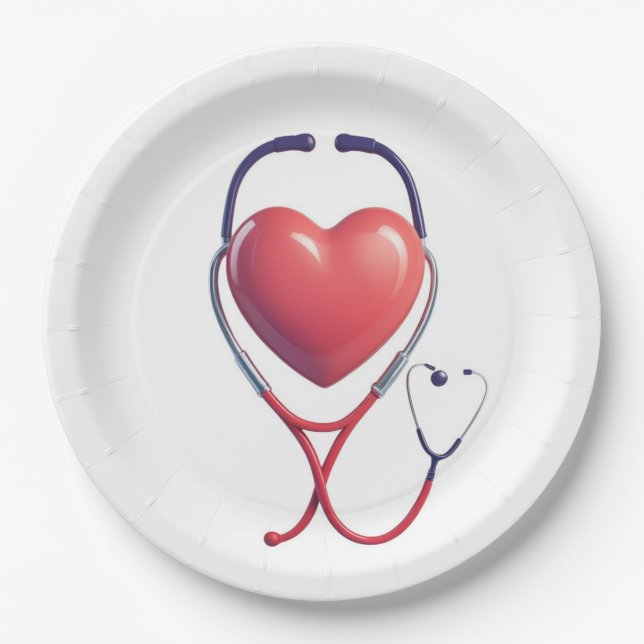 Heart & Stethoscope Paper Plate Wird Medical Party Pappteller (Vorderseite)