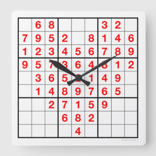 Heart Sudoku Clock with downloadable puzzle (Easy) Quadratische Wanduhr