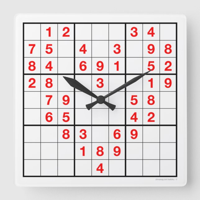 Heart Sudoku Clock with downloadable puzzle Quadratische Wanduhr (Vorderseite)