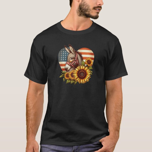 Heart Sunflower Donkey USA Flag Feuerwerk 4. Ju T-Shirt (Vorderseite)