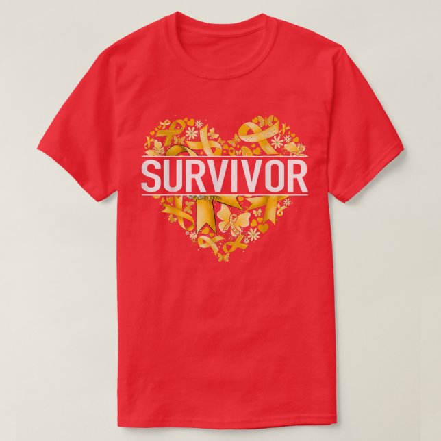 Heart Survivor Gold Ribbon Kinderkrebs Awaren T-Shirt (Design vorne)