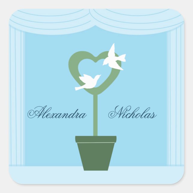 Heart Topiary and Doves Blue Wedding Stickers (Vorderseite)