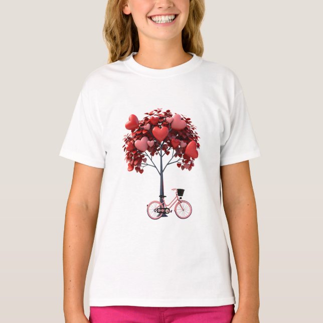 Heart Tree Bicycle Romantic Valentine Girls' Basic T-Shirt (Vorderseite)