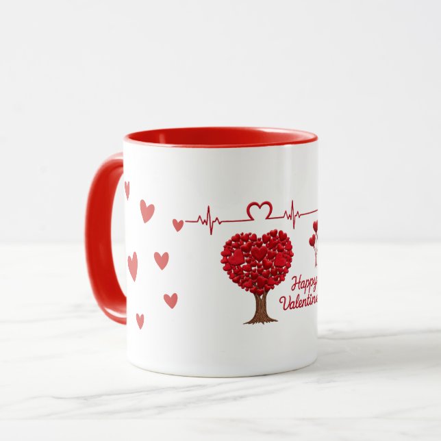 Heart Tree & Heartbeat Valentine's Day Tasse (Vorderseite Links)