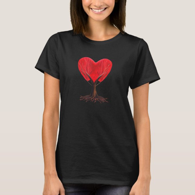 Heart Tree Roots Red Heart Love Family Couples Wed T-Shirt (Vorderseite)