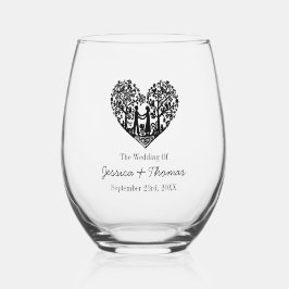 Heart Tree Vintage Wedding Weinglas Ohne Stiel