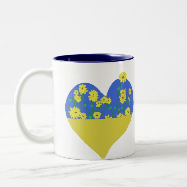 Heart Ukraine Flag With Sunflowers Zweifarbige Tasse (Links)