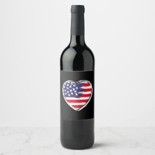 Heart US Flag 4. Juli Patriotic American Stars Weinetikett