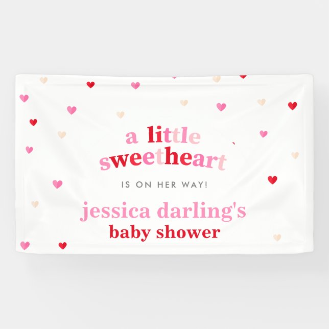 Heart Valentine Theme Baby Girl Dusche Red Pink Banner (Horizontal)