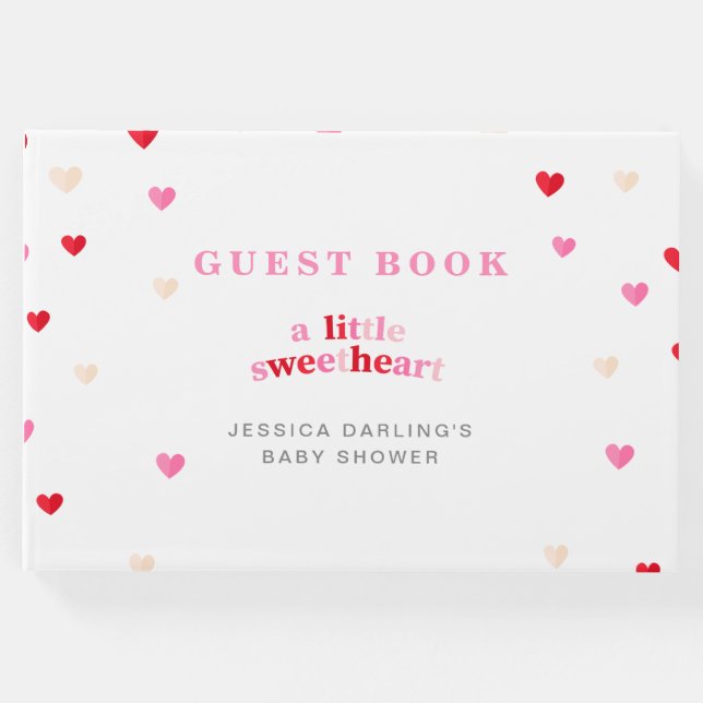 Heart Valentine Theme Baby Girl Dusche Red Pink Gästebuch (Vorderseite)
