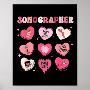 Heart Valentinstag Sonographin Ultrasound Techno Poster