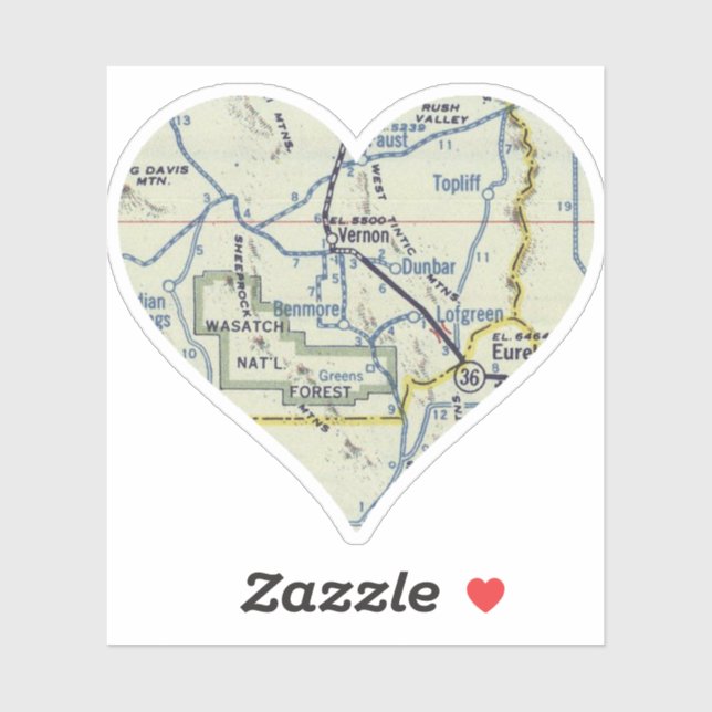 Heart Vernon Utah Retro Karte Aufkleber (Blatt)
